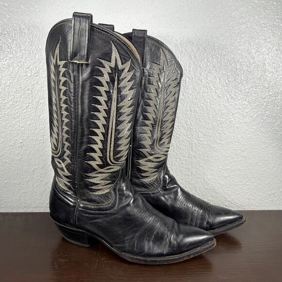Cowtown Cowboy Boots Mens Size 9.5 EE Black Leather Vintage Western USA